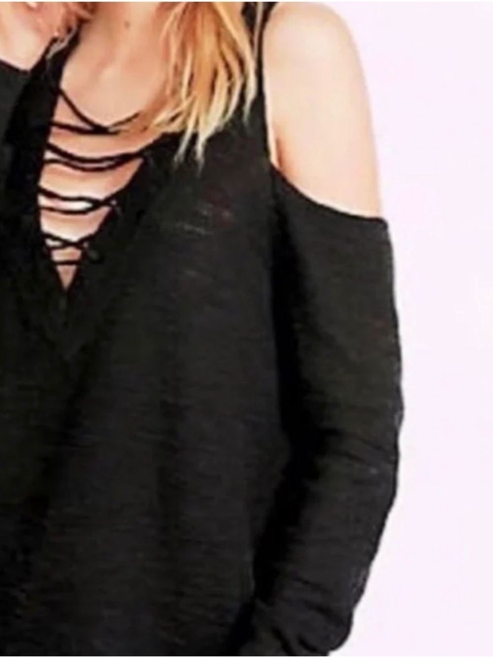 Express Black Lace-Up Cold-Shoulder Reversible  Sweater Top NWT Sz-M. R20